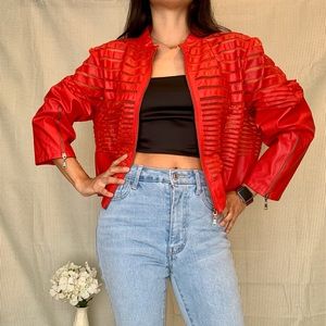 Statement jacket. Bright red faux leather.